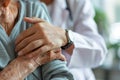 medical doctor holing senior patient& x27;s hands and comforting her Royalty Free Stock Photo