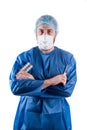 Medical doctor with pills in one hand and syringes in other Royalty Free Stock Photo