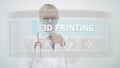 Medical doctor scrolls to 3D PRINTING tab on a touchscreen display