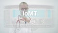 Medical doctor scrolls to IoMT or Internet of Medical Things tab on a touchscreen display Royalty Free Stock Photo