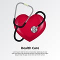 Medical doctor stethoscope with love heart shape for healthcare, hospital. pulse heartbeat illustration Royalty Free Stock Photo