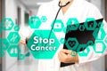 Stop Cancer sign in Medical network connection on the virtual screen on hospital background.Technology and medicine concept Royalty Free Stock Photo