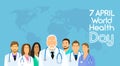 Medical Doctor Team Group Over World Map Background Healthy Day April Holiday Banner Royalty Free Stock Photo