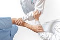 Medical doctor teamwork, surgeon, ER surgery clinical team hand group isolated with clippig path in hospital clinic Royalty Free Stock Photo