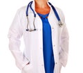 Medical doctor in uniform with stethoscope standing isolated on white background Royalty Free Stock Photo