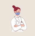 Medical Doctor in White Coat and Mask With Stethoscope and Crossed Arms Royalty Free Stock Photo