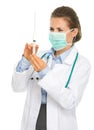 Doctor woman with syringe preparing injection Royalty Free Stock Photo