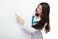 Medical doctor woman smile hold blank card board Royalty Free Stock Photo