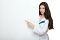 Medical doctor woman smile hold blank card board Royalty Free Stock Photo