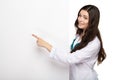 Medical doctor woman smile hold blank card board Royalty Free Stock Photo