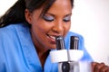 Medical doctor woman using a microscope Royalty Free Stock Photo