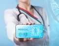 Medical doctor working with healthcare icons. Modern medical technologies concept Royalty Free Stock Photo