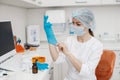 Girl lab technician at the clinic`s microbiology laboratory Royalty Free Stock Photo