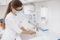 Girl lab technician at the clinic`s microbiology laboratory Royalty Free Stock Photo