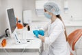 Girl lab technician at the clinic`s microbiology laboratory Royalty Free Stock Photo