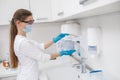 Girl lab technician at the clinic`s microbiology laboratory Royalty Free Stock Photo