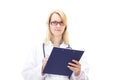 Medical doctor writing on clipboard Royalty Free Stock Photo