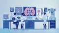 Medical doctors team working with x-ray image of human kidneys in medical office. Vector illustration in cartoon style Royalty Free Stock Photo