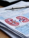 Medical Documents Detailing Kidney Function Results With an Illustrative Diagram of Kidneys on the Left Margin for Easy Royalty Free Stock Photo