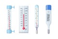Medical domestic meteorology thermometer. Mercury and electronic thermometer for temperature measurement. Temperature scale for