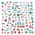 Medical doodle set icons, vector illustration