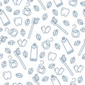 Medical drawing pattern Health care dentist oral hygiene vector drawing symbols dental floss toothpaste mint