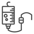 Medical dropper line icon. Blood transfusion, distilled water plastic tin symbol, outline style pictogram on white