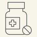 Medical Drug thin line icon. Vial of medicine outline style pictogram on white background. Bottle with pills or vitamins