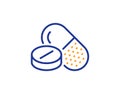 Medical drugs line icon. Medicine pills sign. Pharmacy medication. Vector