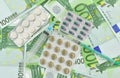 Medical drugs, medical syringes and euro money