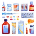 Medication drugs, pills and tablets, capsules set