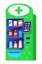 Medical drugs vending machine, health protection sign, concept passive business, cartoon vector illustration, isolated