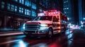 a Medical emergency ambulance driving during traffic jam on city road. rush hour concept. Ambulance. Generative Ai Royalty Free Stock Photo