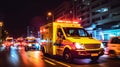 a Medical emergency ambulance driving during traffic jam on city road. rush hour concept. Ambulance. Generative Ai Royalty Free Stock Photo