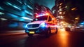 a Medical emergency ambulance driving during traffic jam on city road. rush hour concept. Ambulance. Generative Ai Royalty Free Stock Photo