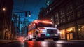 a Medical emergency ambulance driving during traffic jam on city road. rush hour concept. Ambulance. Generative Ai Royalty Free Stock Photo