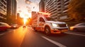 a Medical emergency ambulance driving during traffic jam on city road. rush hour concept. Ambulance. Generative Ai Royalty Free Stock Photo