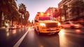 a Medical emergency ambulance driving during traffic jam on city road. rush hour concept. Ambulance. Generative Ai Royalty Free Stock Photo