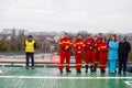 Medical emergency personnel on the Bucharest Emergency University Hospital helipad