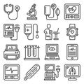 Medical Equipment for Diagnostic Icons Set. Vector