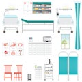 Medical equipment and furniture in hospital.