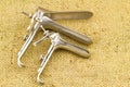 Medical equipment ,Gynecologic Speculum on brown sack fabric bac Royalty Free Stock Photo