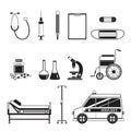 Medical Equipment Icons Set, Monochrome