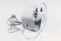 Medical equipment for inhalation with respiratory mask, nebulizer on white background. Royalty Free Stock Photo