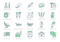 Medical equipment line icons. Vector illustration include icon - blood bag, scalpel, medical furniture, needle