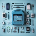 Medical Equipment Line up for use, simple design, emergency, First aid kit, AI Generated