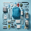 Medical Equipment Line up for use, simple design, emergency, First aid kit, AI Generated