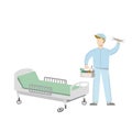 Medical equipment maintenance. An technician repair broken hospital bed. Vector illustration isolated on white