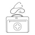 Medical equipment, medicine bag, stethoscope. Royalty Free Stock Photo