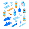 Medical Equipment and Pharmacy Icon Set 3d Isometric View. Vector Royalty Free Stock Photo